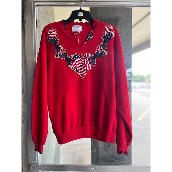 Vintage red American Flag pullover sweatshirt size L - Picture 1 of 5